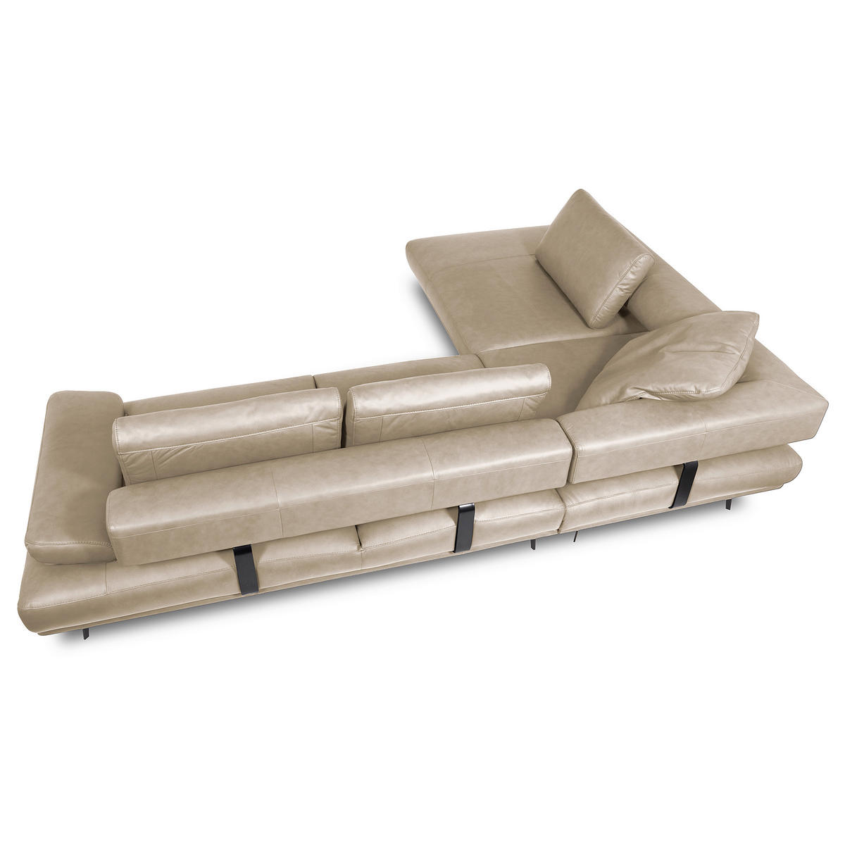 ECKSOFA  in Echtleder Creme  237/306 cm  - Creme/Schwarz, Design, Leder/Metall (237/306cm) - Livetastic