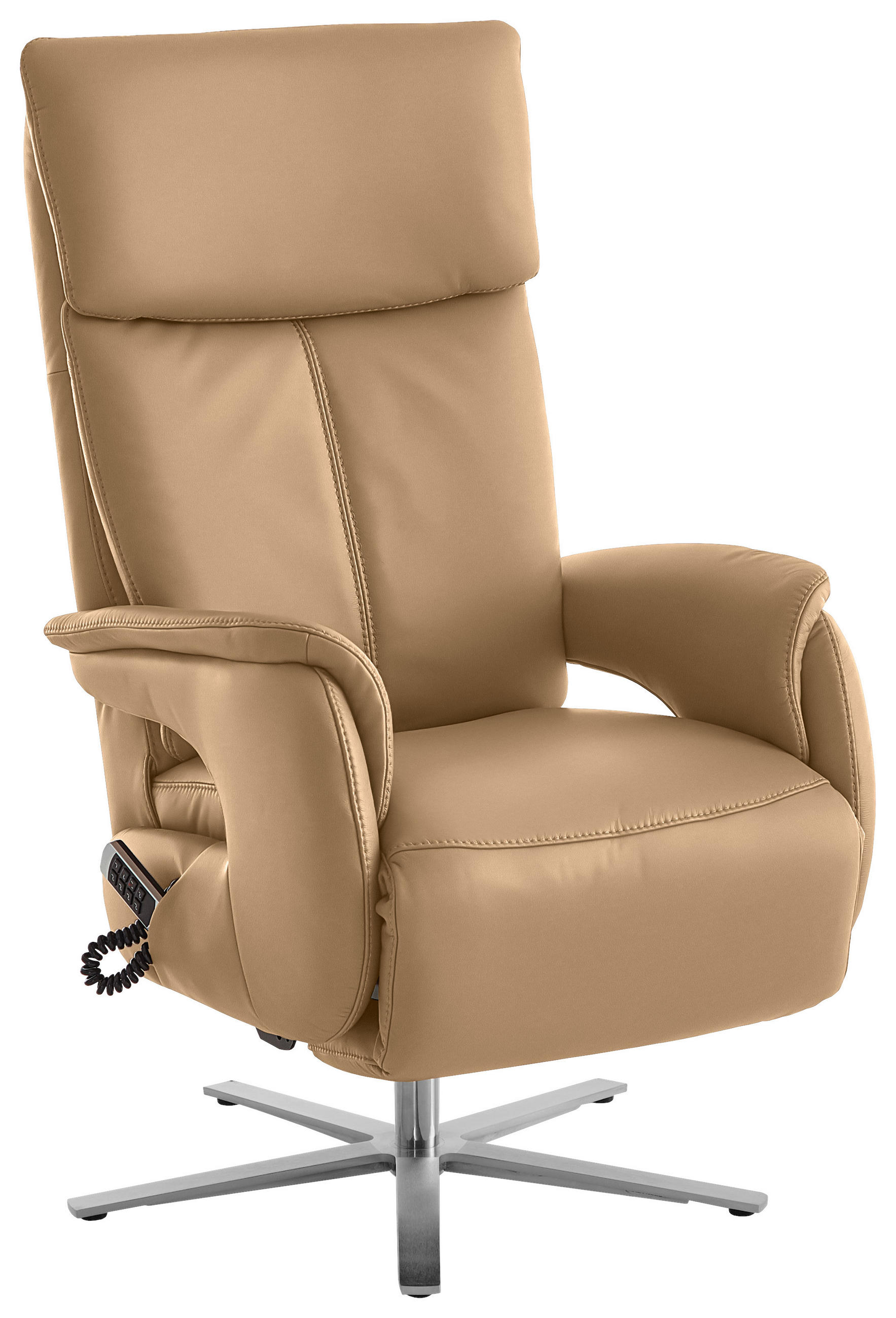 RELAXSESSEL in Leder Honig  - Edelstahlfarben/Honig, Design, Leder/Metall (70/124/85cm) - Cantus