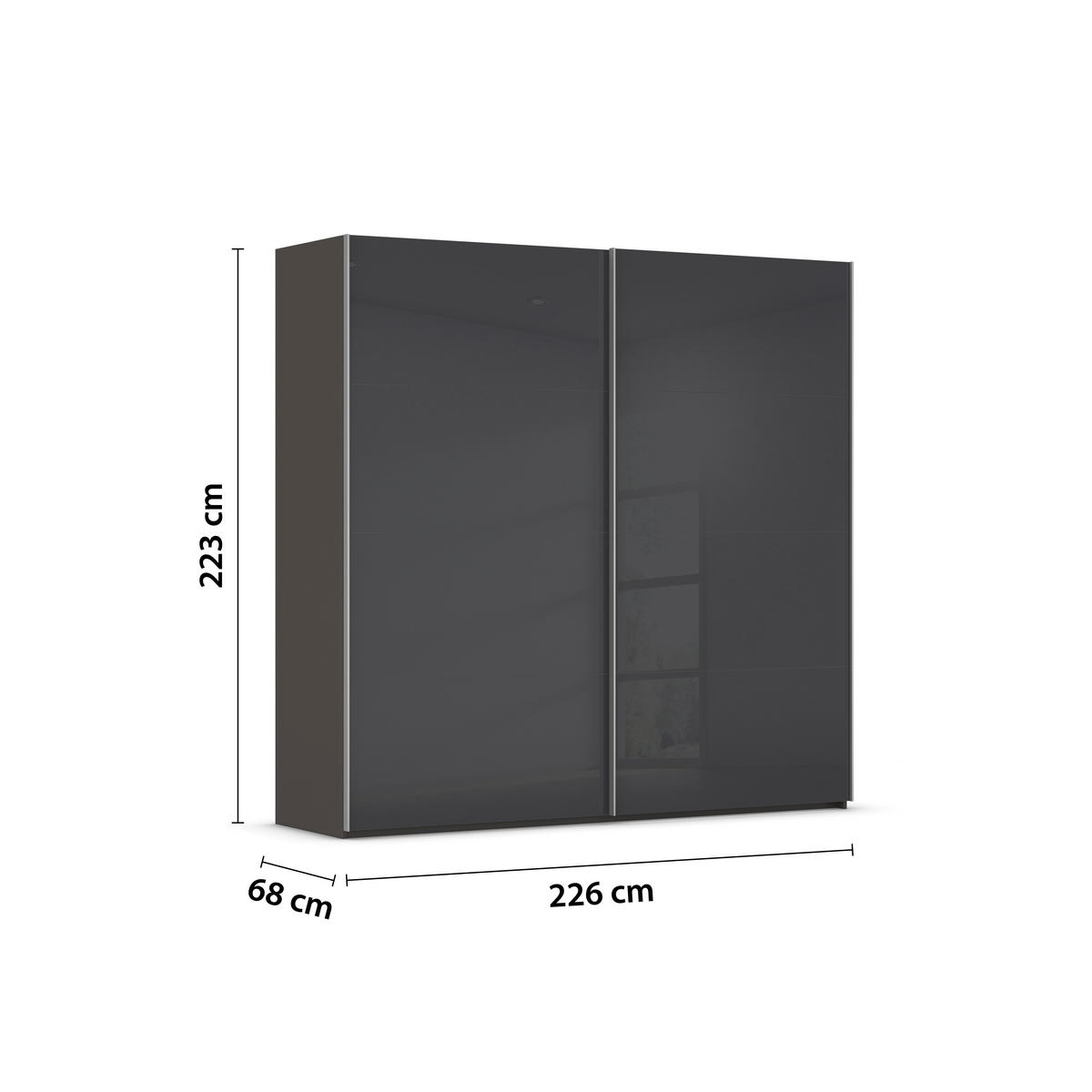 SCHWEBETÜRENSCHRANK 226/223/68 cm 2 Tür(en)-türig Schwarz, Graphitfarben  - Alufarben/Schwarz, Design, Glas/Holzwerkstoff (226/223/68cm) - Xora