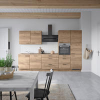 Bucătărie Fără Electrocasnice  - stejar închis la culoare/negru, Modern, metal/material pe bază de lemn (330cm) - Nobilia