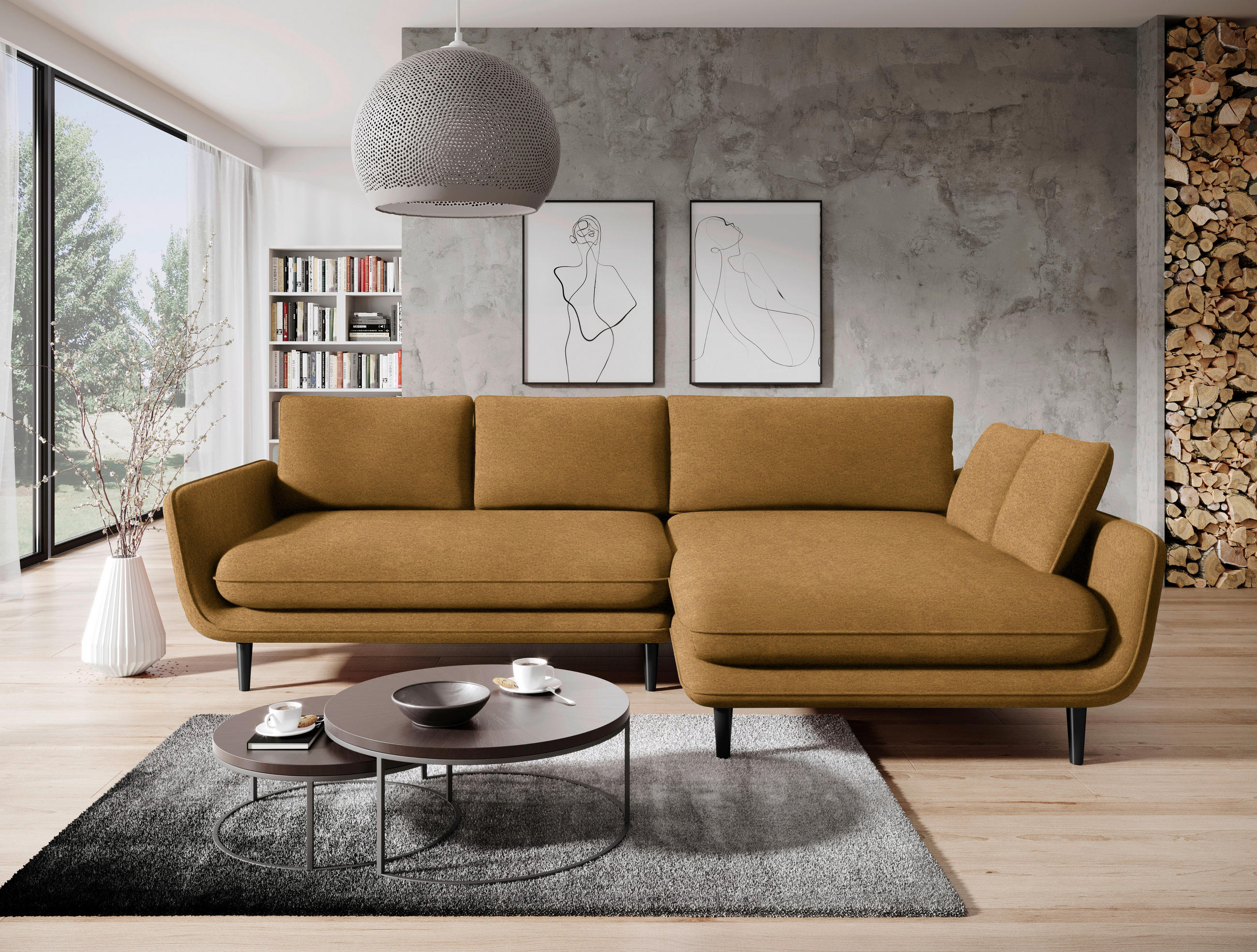 ECKSOFA in Velours Goldfarben  - Goldfarben/Schwarz, Design, Holz/Textil (260/167cm) - Welnova