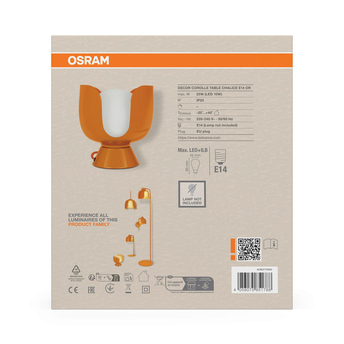 TISCHLEUCHTE 20/21 cm   - Orange, Basics, Metall (20/21cm) - Osram