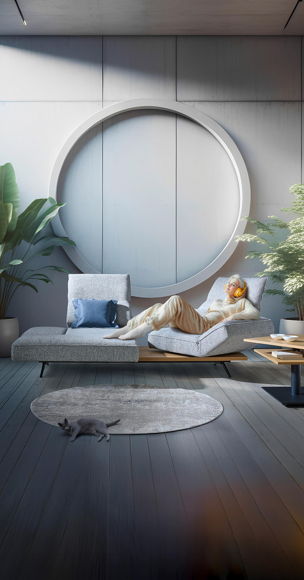 ECKSOFA Beige Chenille  - Beige/Schwarz, Design, Holz/Textil (132/240cm) - Koinor