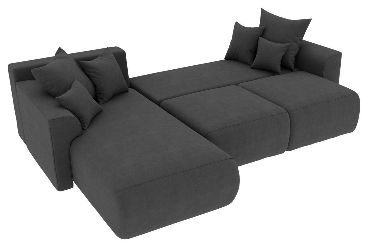 ECKSOFA Dunkelgrau Velours Zierkissen, Rückenkissen, Bettkasten, Schlaffunktion, Rücken echt, Liegefläche im Originalstoff  - Chromfarben/Dunkelgrau, KONVENTIONELL, Kunststoff/Textil (195/293cm) - Carryhome