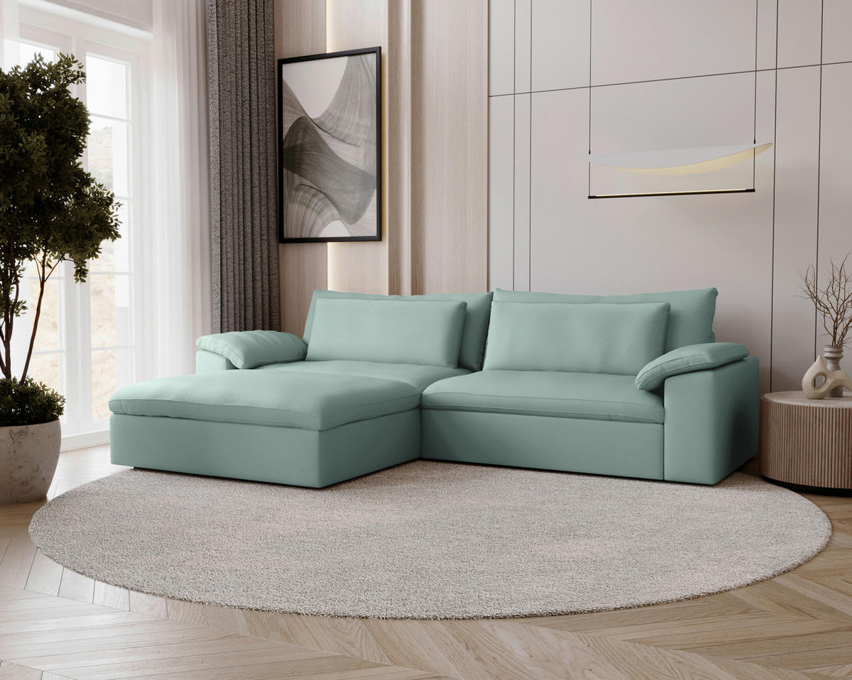ECKSOFA  Chenille Mintgrün  - Schwarz/Mintgrün, Modern, Kunststoff/Textil (198/306cm) - Carryhome
