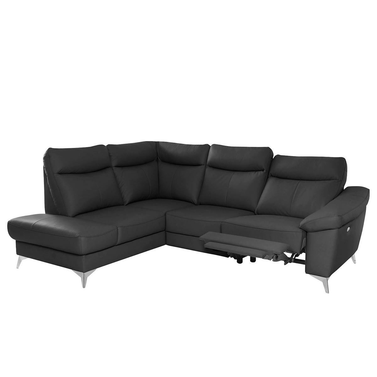 ECKSOFA Schwarz Echtleder Lederlook  - Chromfarben/Schwarz, Design, Leder/Textil (194/242cm) - Livetastic