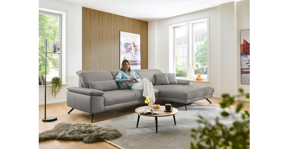 ECKSOFA in Echtleder Hellgrau 332/193 cm - Hellgrau/Schwarz, Design, Leder/Metall (332/193cm) - Dieter Knoll