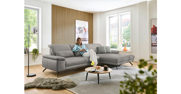 ECKSOFA in Echtleder Hellgrau  - Hellgrau/Schwarz, Design, Leder/Metall (332/193cm) - Dieter Knoll