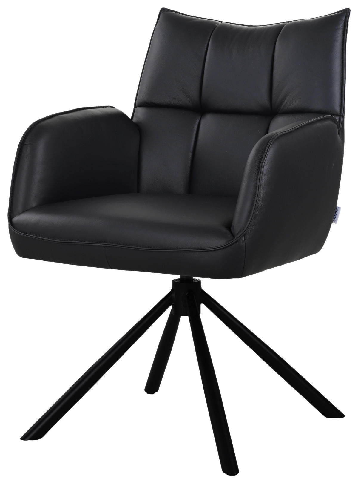 ARMLEHNSTUHL  Sitzfläche 360° drehbar, automatische Rückholfunktion  Echtleder  - Schwarz, MODERN, Leder/Metall (58,5/87,5/61cm) - Livetastic