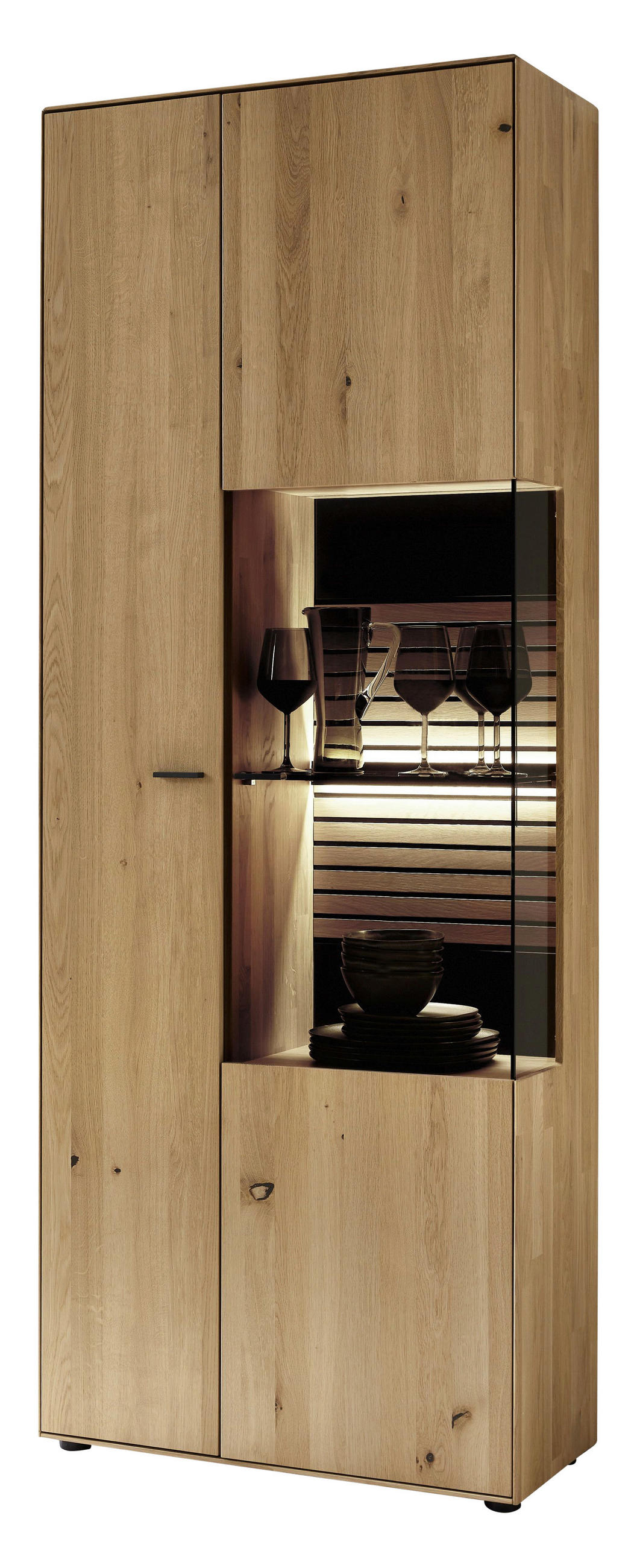 VITRINE in massiv Wildeiche Wildeiche  - Wildeiche/Dunkelgrau, Natur, Glas/Holz (76,9/205,5/37,1cm) - Valdera