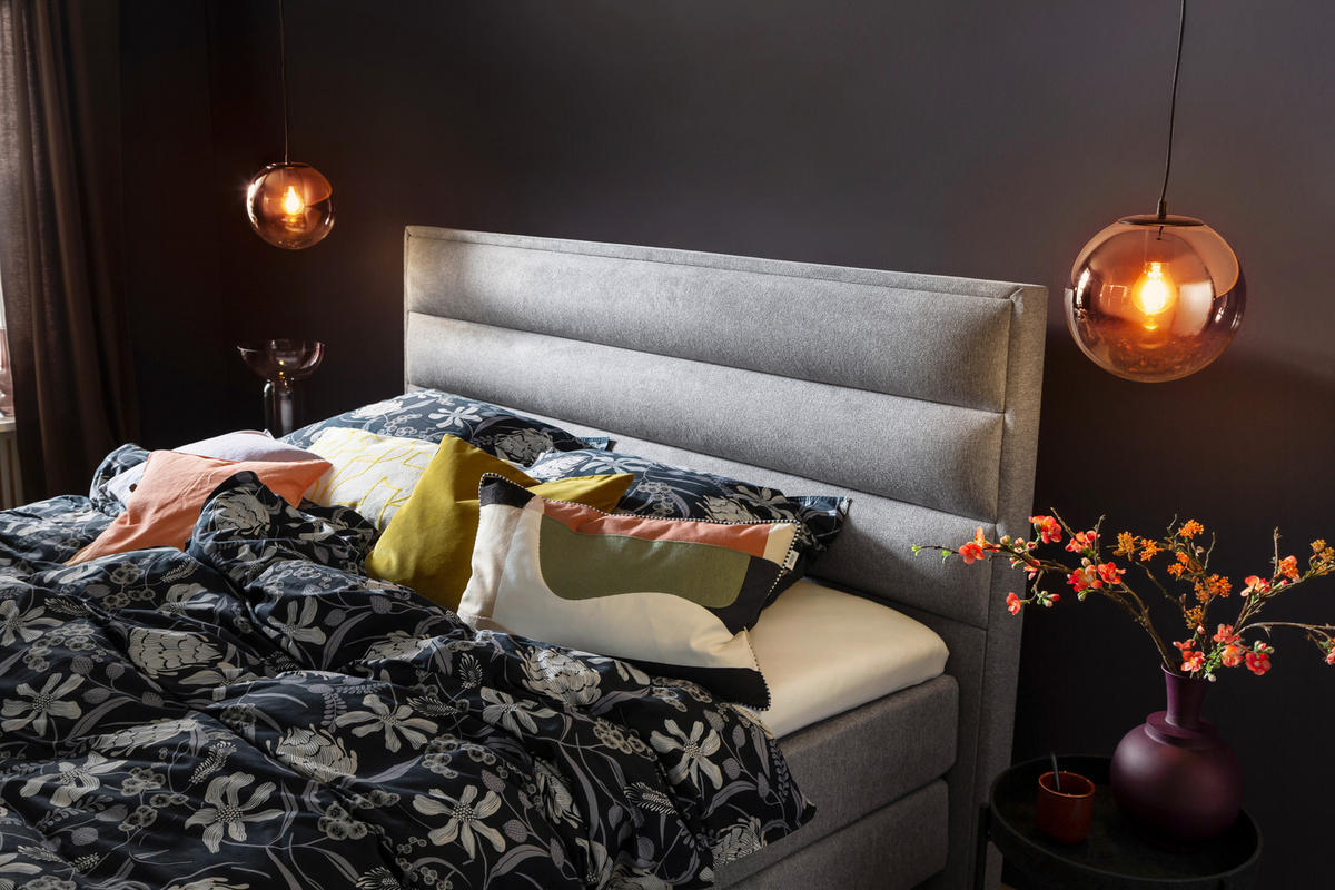 BOXSPRINGBETT 160/200 cm  in Hellgrau  - Hellgrau/Schwarz, Design, Textil/Metall (160/200cm) - Schöner Wohnen