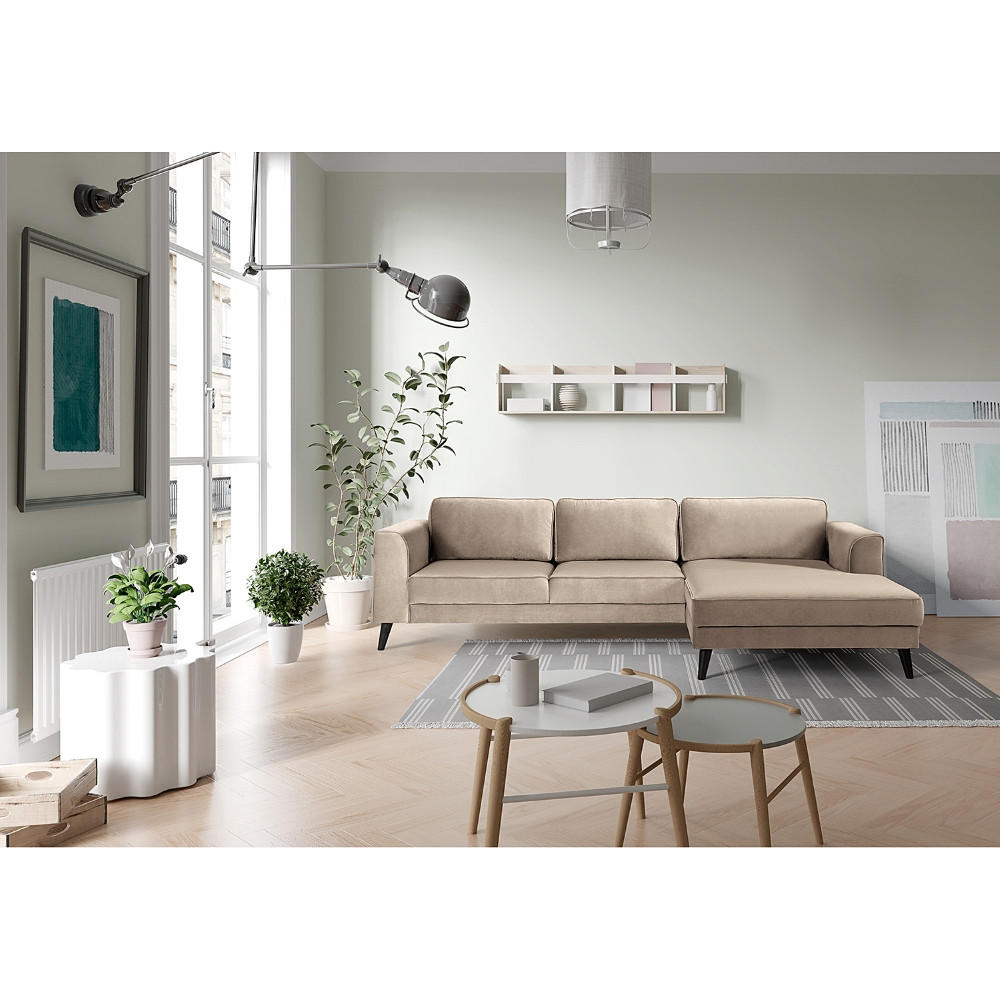 ECKSCHLAFSOFA in Samt, Velours Hellgrau  - Wengefarben/Hellgrau, Modern, Holz/Textil (280/85/169cm) - Trendmanufaktur