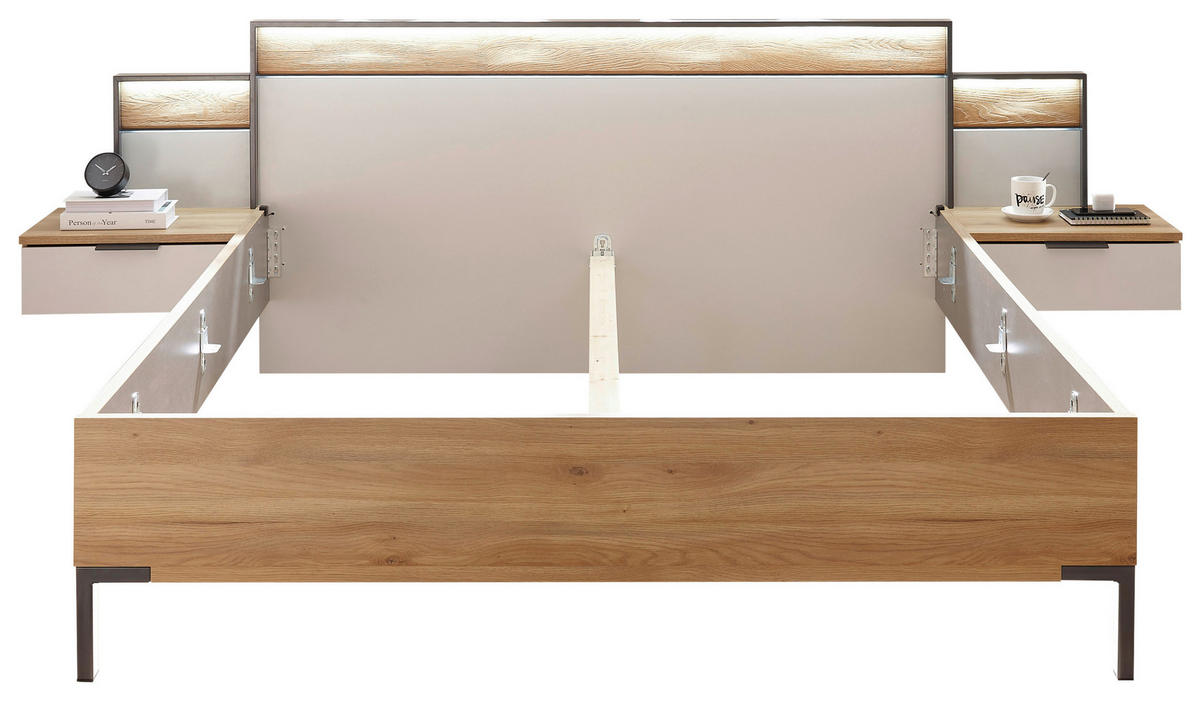 BETTANLAGE 180/200 cm  in Graphitfarben, Eichefarben, Hellgrau  - Eichefarben/Hellgrau, Design, Holz/Holzwerkstoff (180/200cm) - Xora