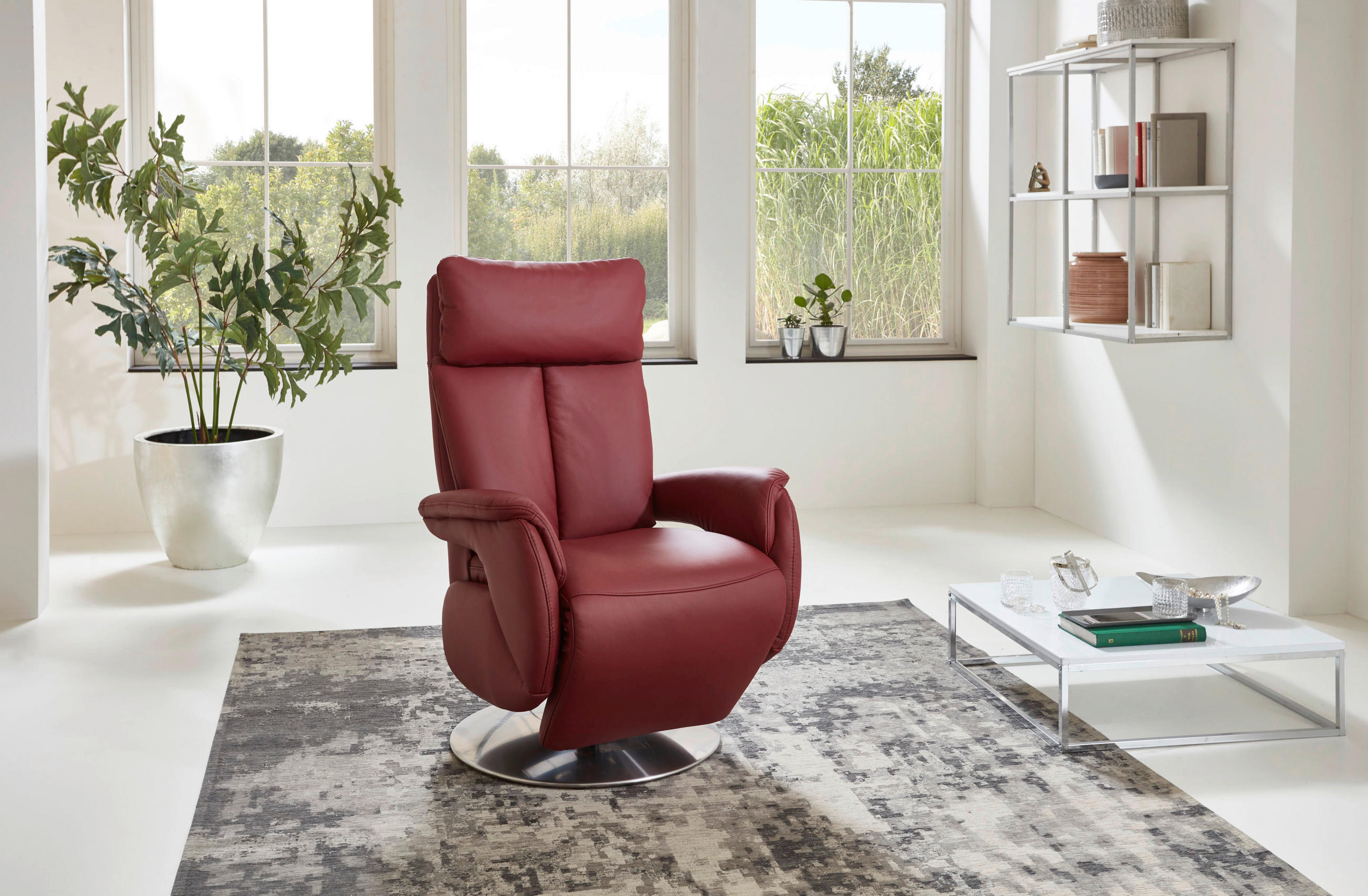 RELAXSESSEL Echtleder    - Dunkelrot, KONVENTIONELL, Leder/Metall (78/113/81cm) - Cantus