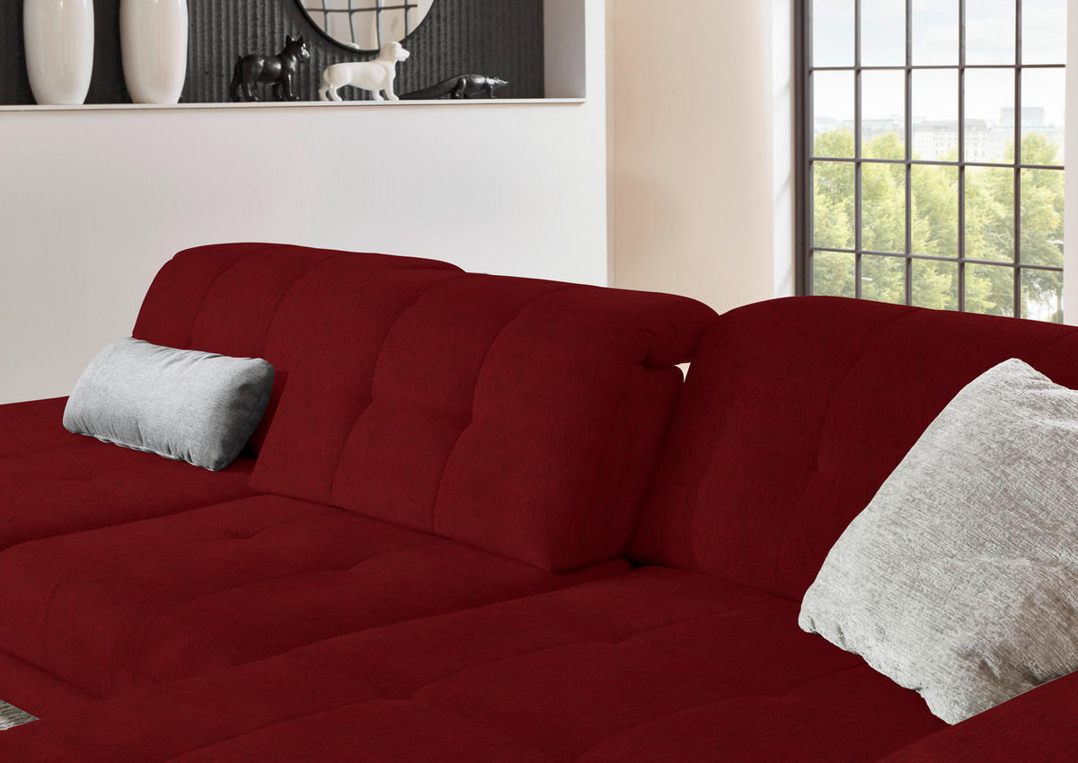 ECKSOFA in Flachgewebe Kirschrot  - Schwarz/Kirschrot, Design, Textil/Metall (309/190cm) - Beldomo Style