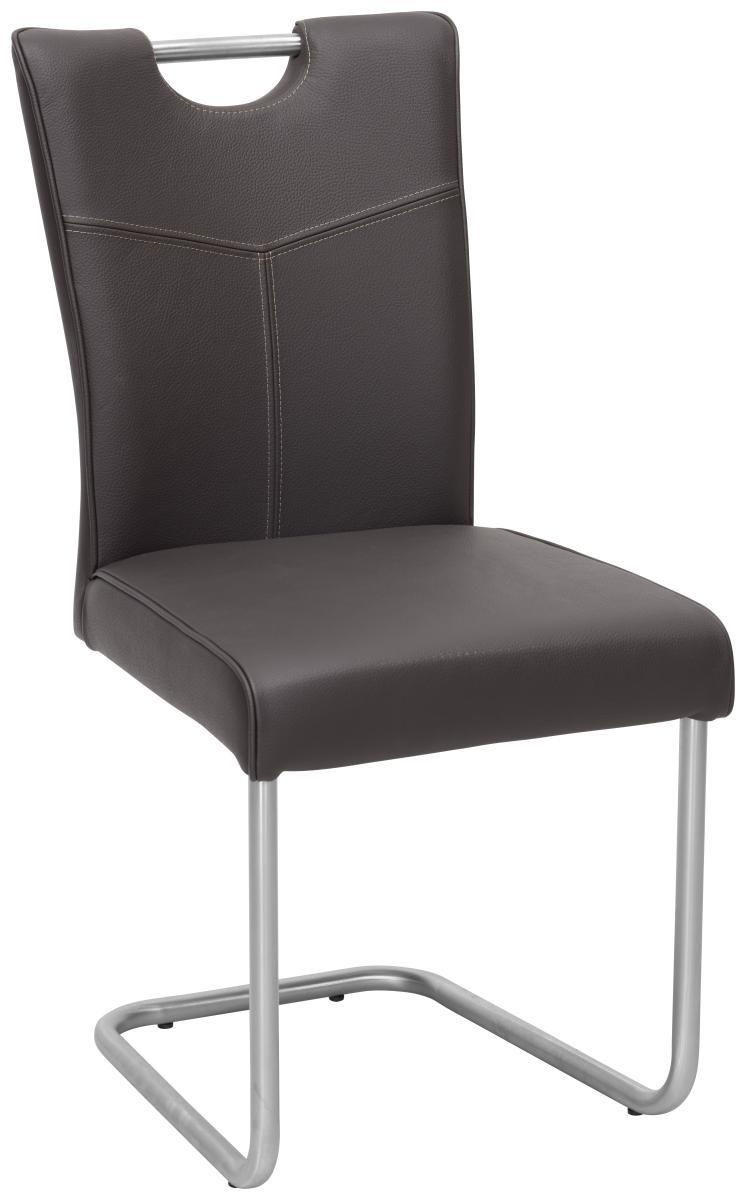 SCHWINGSTUHL  in Edelstahl Echtleder pigmentiert  - Edelstahlfarben/Dunkelbraun, Design, Leder/Metall (44/99/57cm) - Valdera
