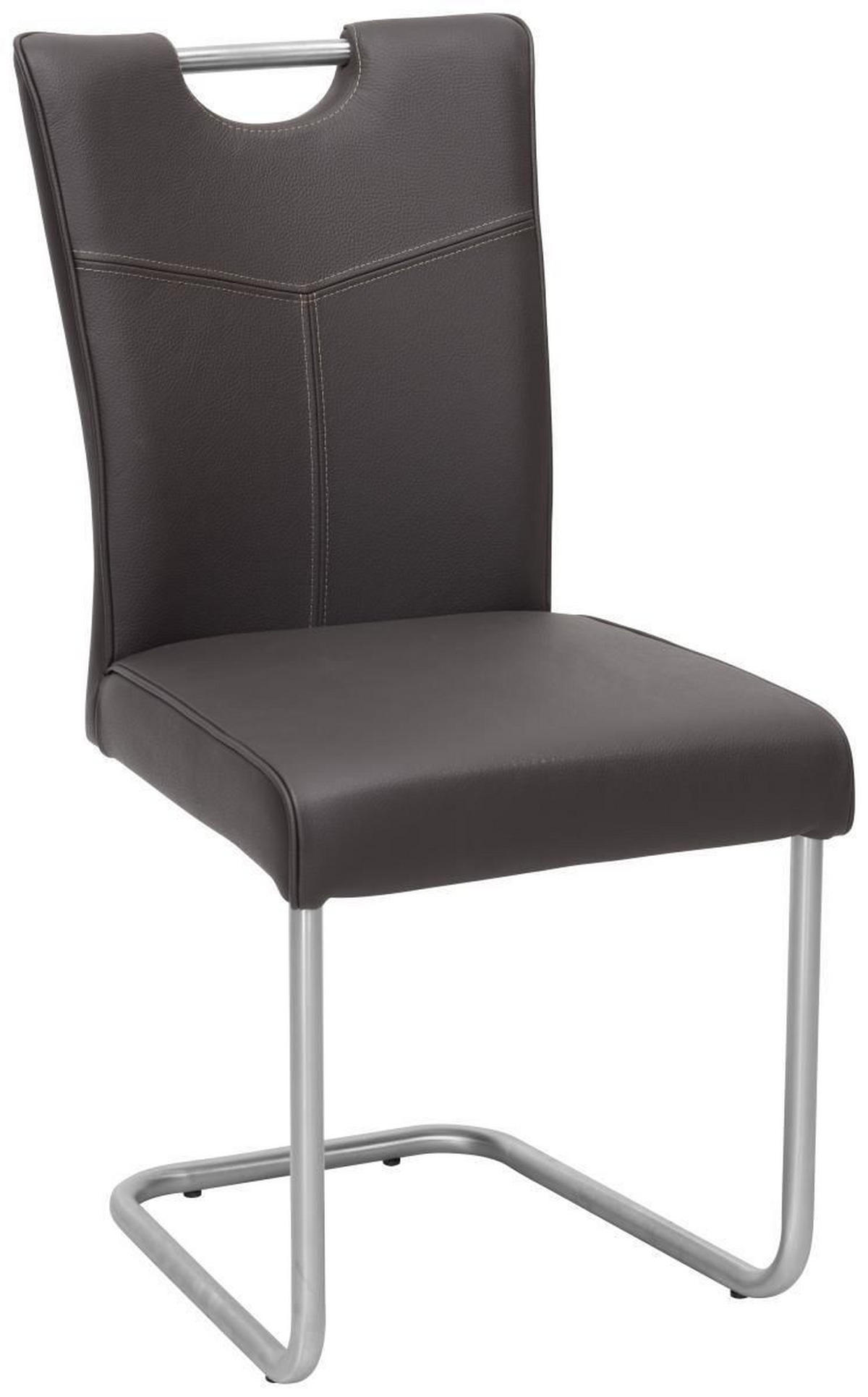 SCHWINGSTUHL  in Edelstahl Echtleder pigmentiert  - Edelstahlfarben/Dunkelbraun, Design, Leder/Metall (44/99/57cm) - Valdera
