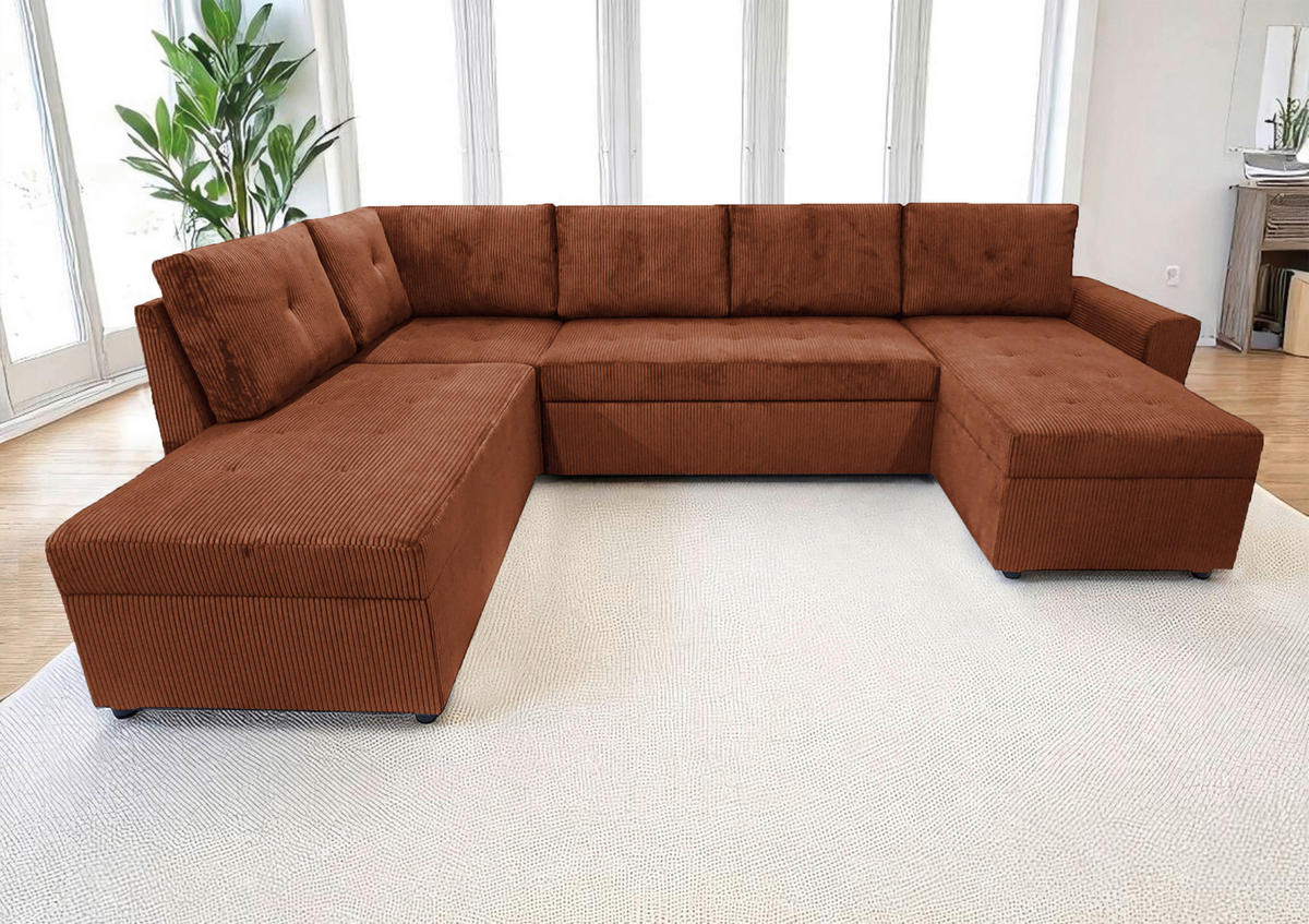 WOHNLANDSCHAFT TERMOLI Rostfarben Cord  - Rostfarben/Schwarz, Design, Kunststoff/Textil (212/297/155cm) - MID.YOU