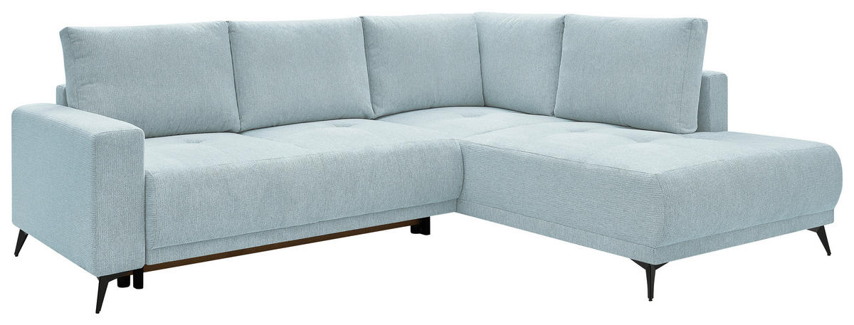 ECKSOFA RAFAEL Hellblau Struktur Rückenkissen, Bettkasten  - Schwarz/Hellblau, Design, Textil/Metall (269/218cm) - P & B