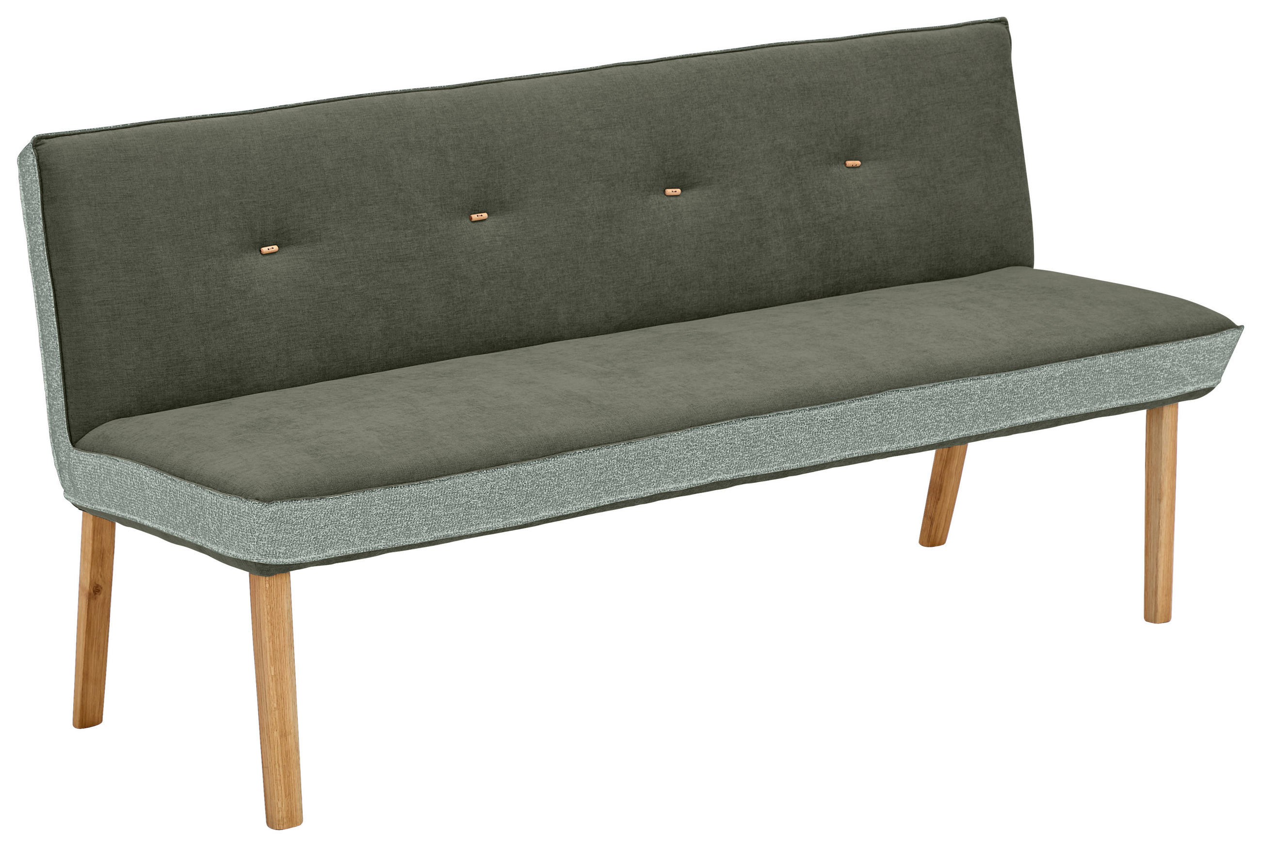 SITZBANK 177/88/63 cm Webstoff, Mikrofaser Grün Eiche vollmassiv  - Eichefarben/Grün, Design, Holz/Textil (177/88/63cm) - Linea Natura