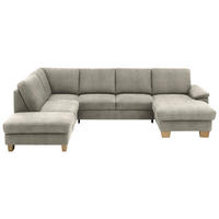 WOHNLANDSCHAFT Velours Platinfarben  - Platinfarben/Eichefarben, Konventionell, Holz/Textil (235/316/167cm) - Beldomo System