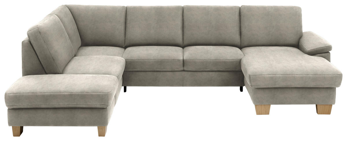 WOHNLANDSCHAFT Velours Platinfarben  - Platinfarben/Eichefarben, Konventionell, Holz/Textil (235/316/167cm) - Beldomo System