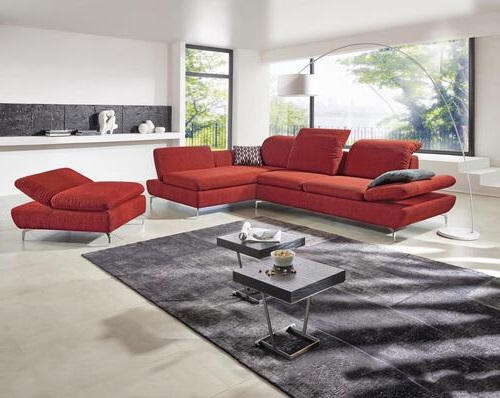 ECKSOFA in Chenille Rot  - Silberfarben/Rot, Design, Textil/Metall (200/315cm) - Chilliano
