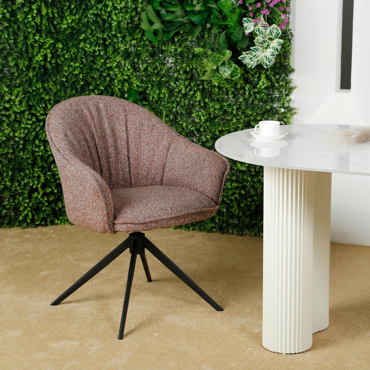 ARMLEHNSTUHL  Sitzfläche 360° drehbar, automatische Rückholfunktion Webstoff  - Rot/Schwarz, Design, Textil/Metall (66/83/64cm) - Novel