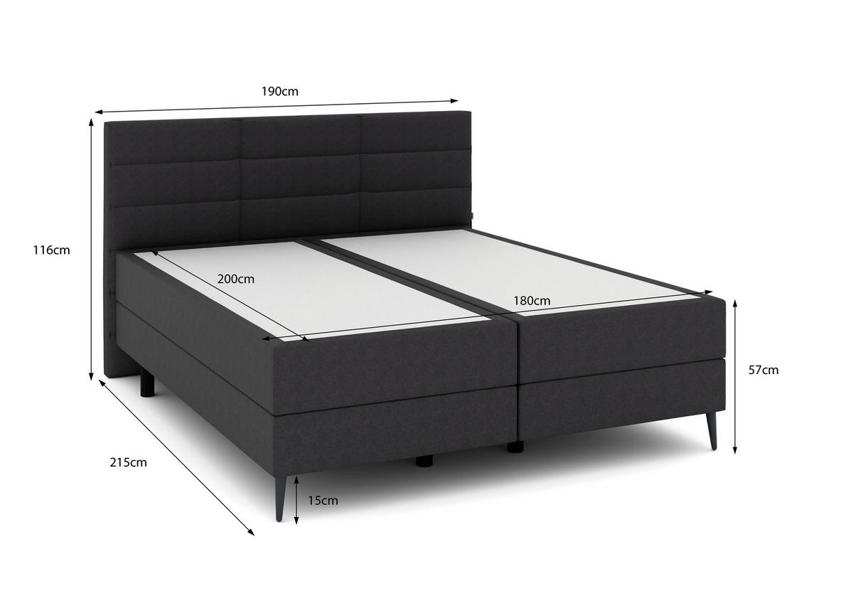 BOXSPRINGBETT 180/200 cm  in Anthrazit  - Anthrazit/Schwarz, KONVENTIONELL, Holzwerkstoff/Kunststoff (180/200cm) - Musterring