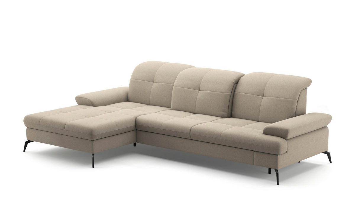 ECKSOFA in Flachgewebe Taupe  - Taupe/Schwarz, Konventionell, Textil/Metall (185/279cm) - Sit & More