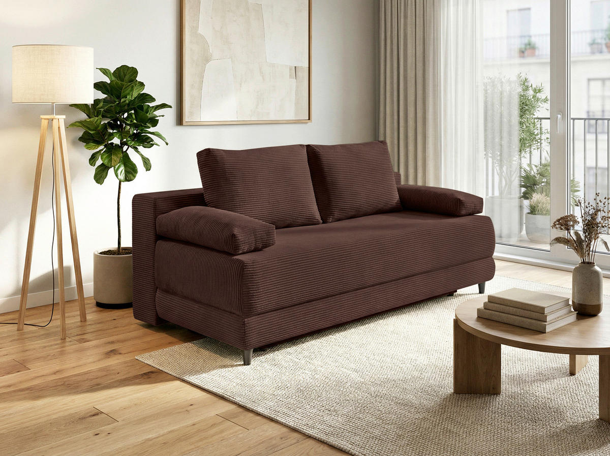 SCHLAFSOFA  mit Liegefunktion, Schlafen auf Sitzhöhe, Rücken echt Cord Braun  - Schwarz/Braun, KONVENTIONELL, Holz/Textil (196/96/103cm) - Carryhome