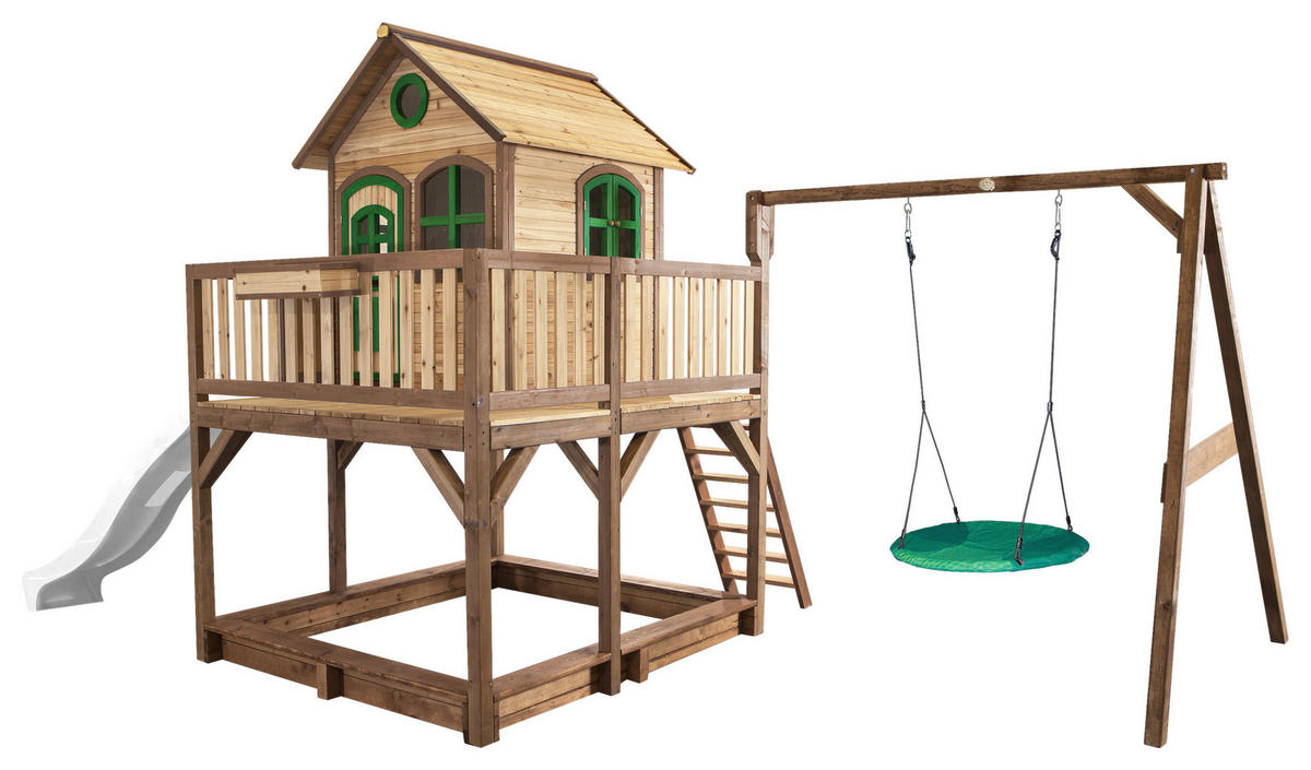 SPIELTURM 613/291/277 cm  - Braun/Weiß, KONVENTIONELL, Holz (613/291/277cm) - Ambia Garden