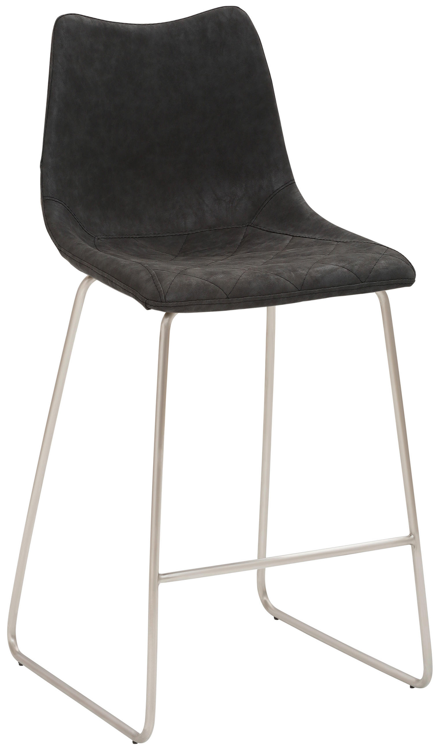 BARHOCKER Lederlook Schwarz, Edelstahlfarben  - Edelstahlfarben/Schwarz, Design, Textil/Metall (49/99/51cm) - Novel