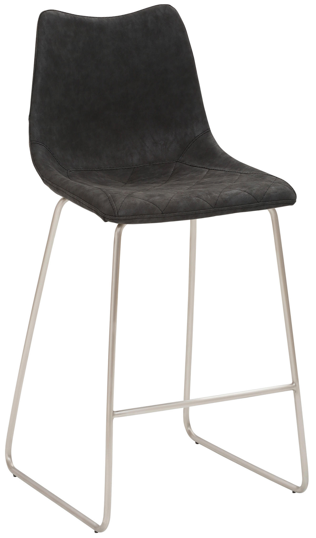 BARHOCKER Lederlook Schwarz, Edelstahlfarben  - Edelstahlfarben/Schwarz, Design, Textil/Metall (49/99/51cm) - Novel