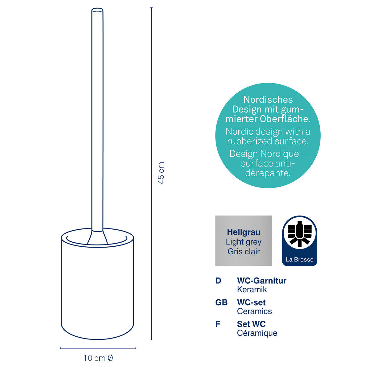 WC-BÜRSTENGARNITUR - Hellgrau, Basics, Keramik (10/45cm) - Kela