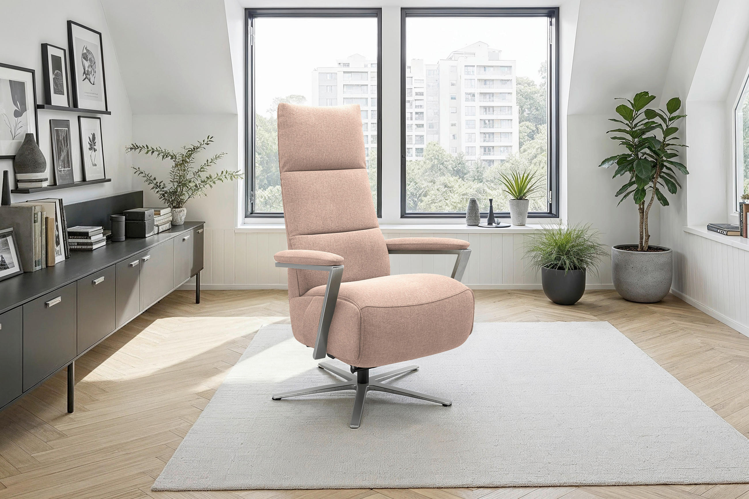 RELAXSESSEL TV VARIO COMFORT E L3 Flachgewebe Kopfteilverstellung, Rücken echt    - Silberfarben/Altrosa, Basics, Textil/Metall (70/128/85cm) - Sit & More