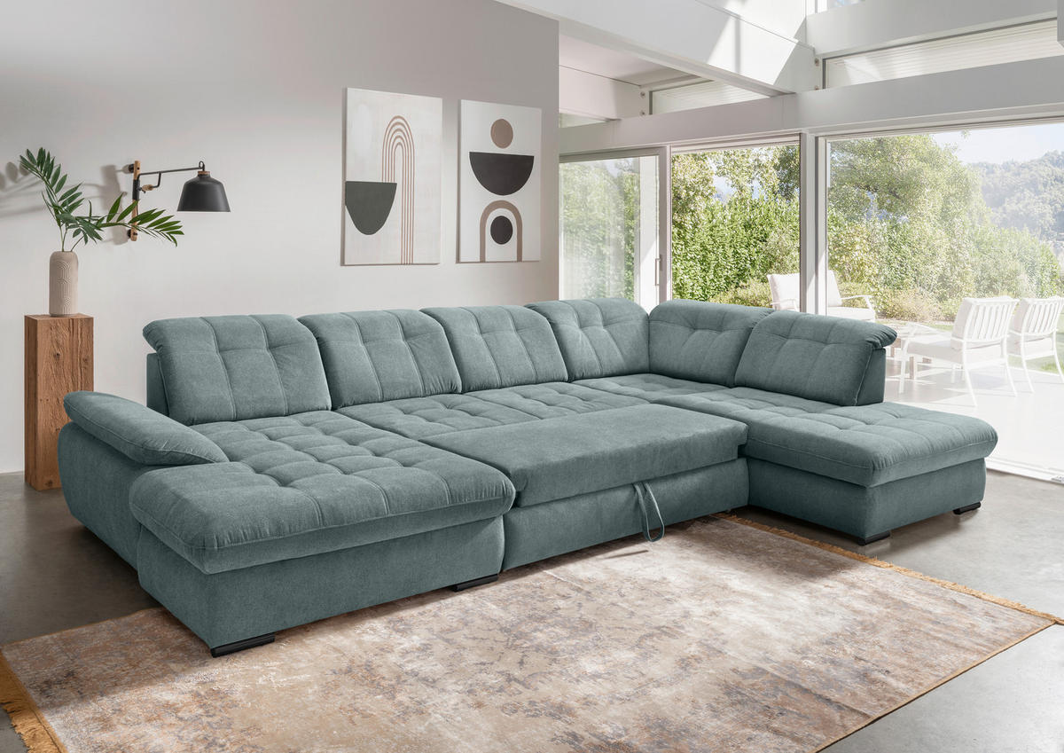 WOHNLANDSCHAFT in Chenille Blau  - Blau/Schwarz, Modern, Textil/Metall (184/387/252cm) - Livetastic