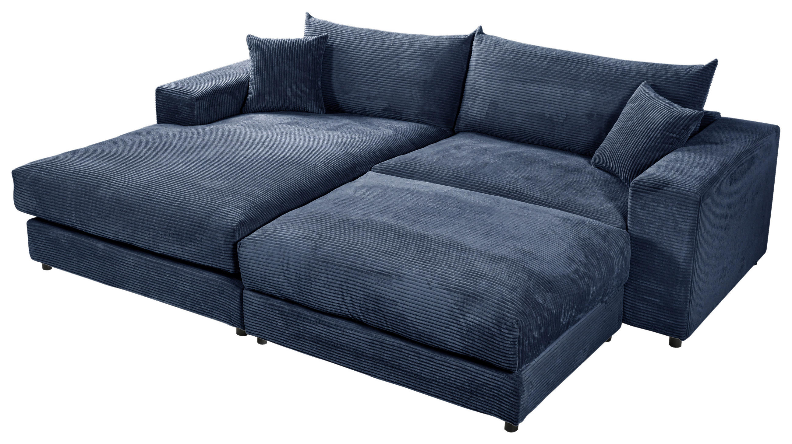 ECKSOFA FUNNY S Blau Cord, Velours  - Blau/Schwarz, Basics, Kunststoff/Textil (180/265cm) - Livetastic