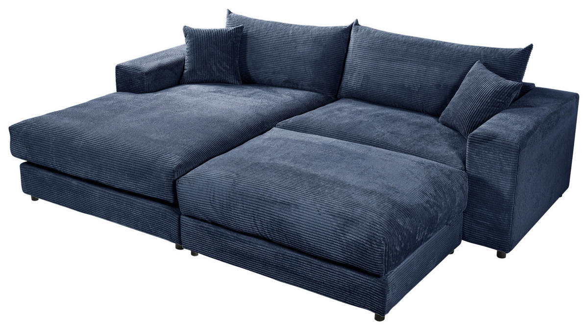 ECKSOFA FUNNY S Blau Cord, Velours  - Blau/Schwarz, Basics, Kunststoff/Textil (180/265cm) - Livetastic