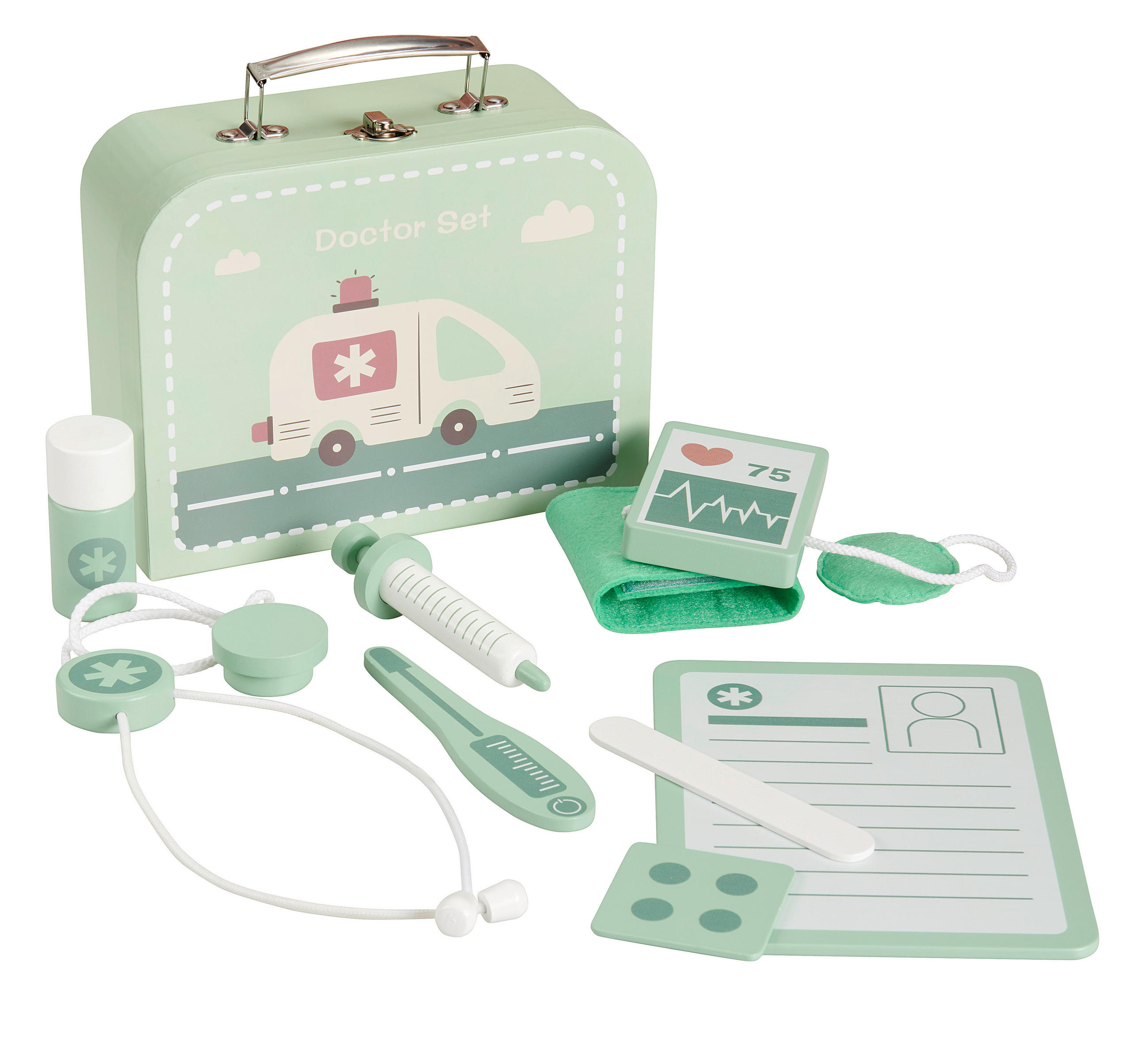 KOFER ZA IGRANJE - mintzelena/bela, Osnovno, papir/drvo (22/9cm) - My Baby Lou