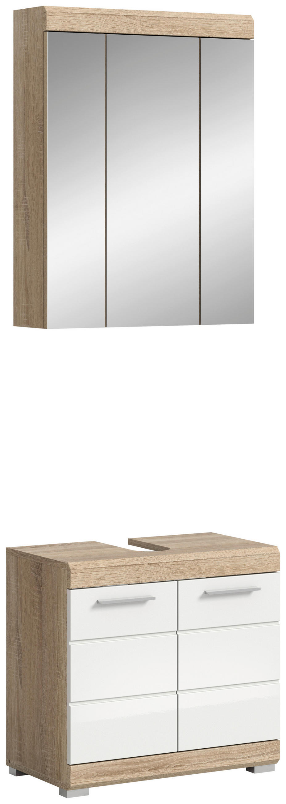 BADEZIMMER 2-teilig  in 60 cm  - Weiss Hochglanz/Silberfarben, Modern, Glas/Holzwerkstoff (60cm) - MID.YOU