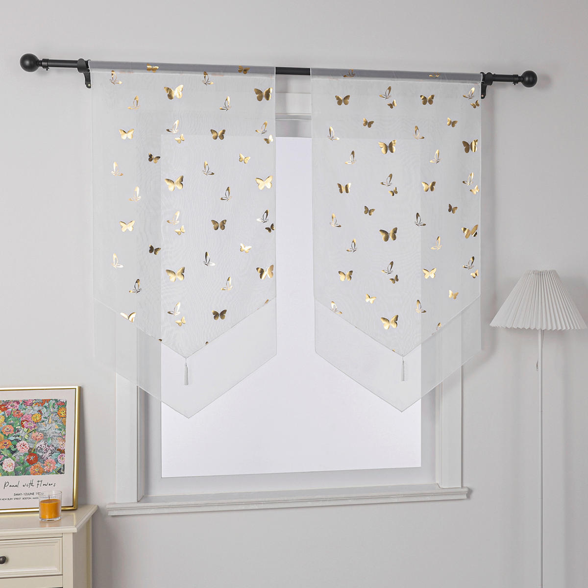 KURZGARDINE   60/90 cm   - Weiß Hochglanz/Goldfarben, Basics, Textil (60/90cm) - Joyswahl