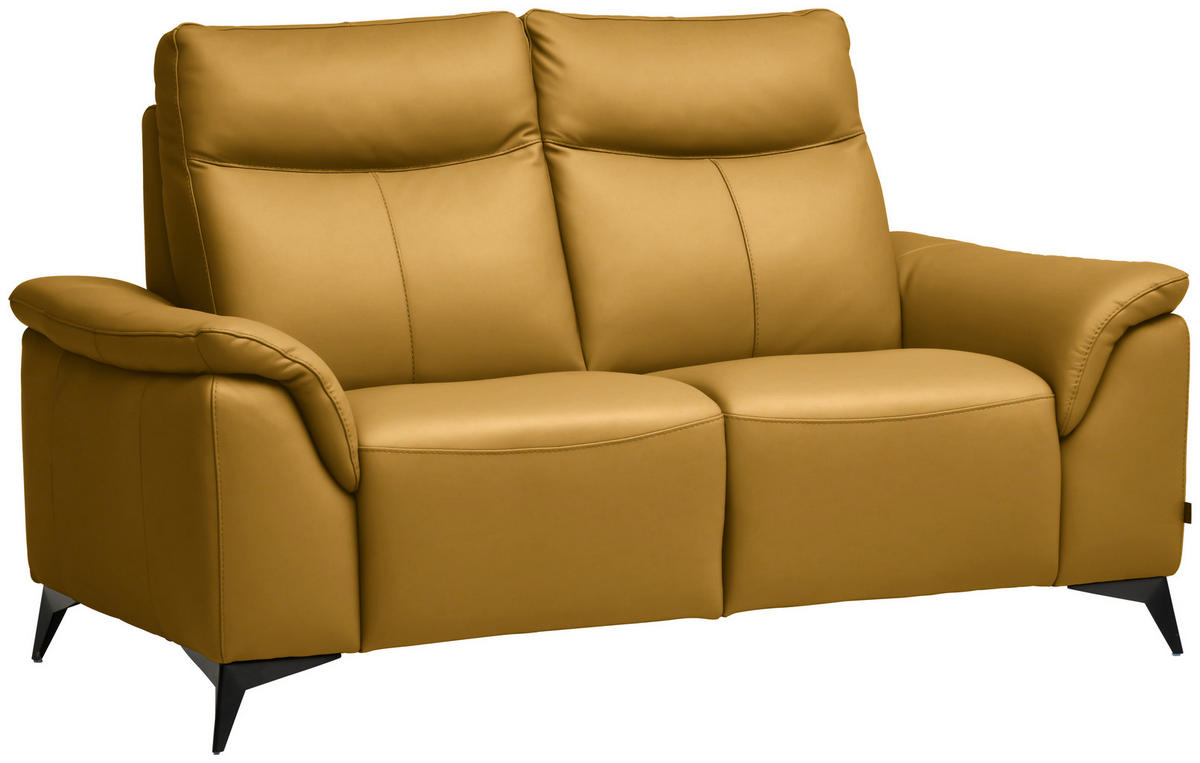 2-SITZER-SOFA  in Echtleder Currygelb   - Currygelb/Schwarz, Design, Leder/Metall (176/105/98cm) - Belluti
