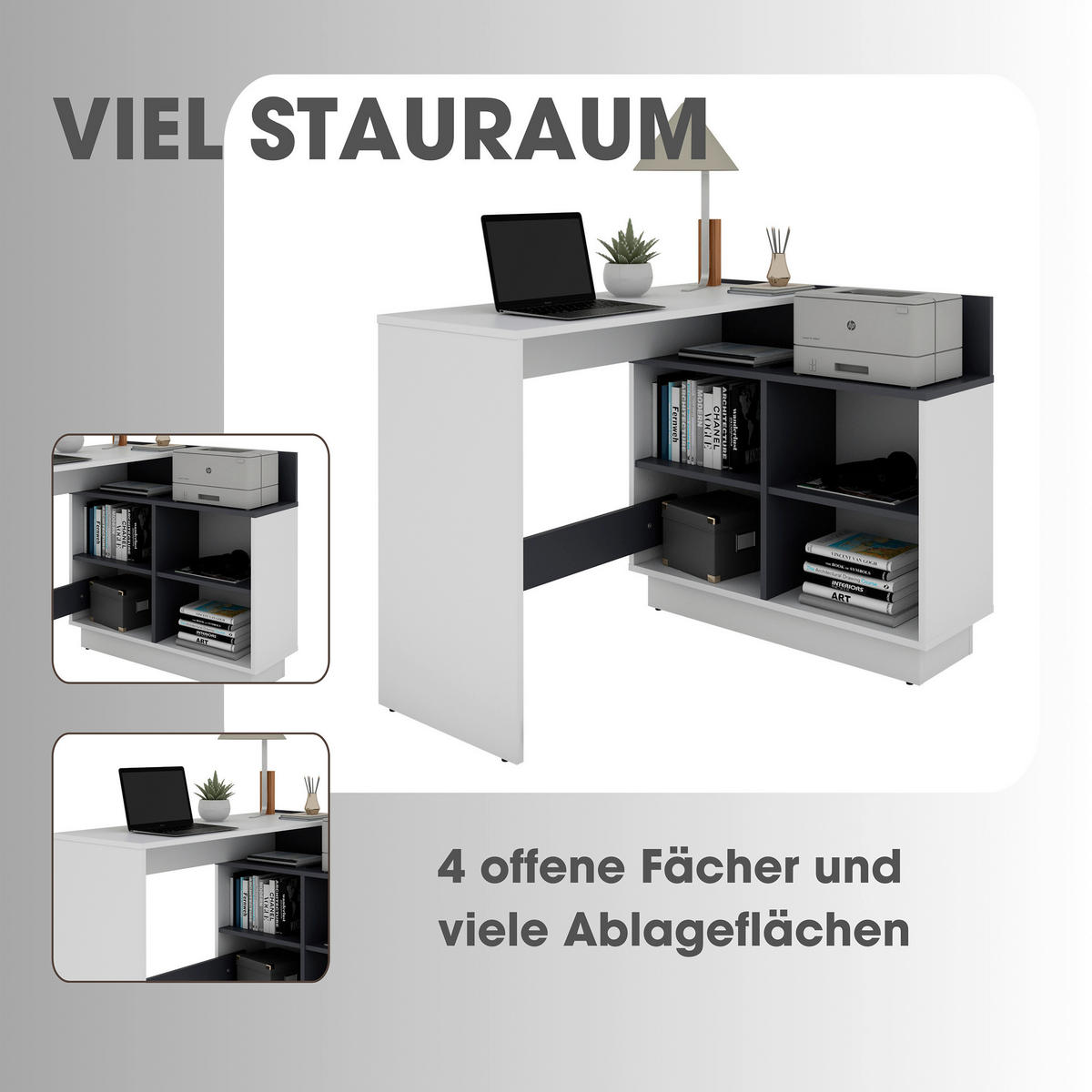 ECKSCHREIBTISCH 112/80/77,5 cm  in Graphitfarben, Weiß  - Graphitfarben/Weiß, MODERN, Holzwerkstoff (112/80/77,5cm) - MID.YOU