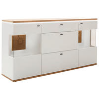 SIDEBOARD Weiss, Eiche Bianco  180/92/44 cm  - Weiss/Eiche Bianco, Design, Glas/Holz (180/92/44cm) - Novel