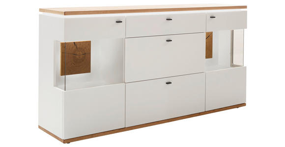 SIDEBOARD Balkeneiche furniert Weiß, Eiche Bianco Einlegeböden  - Eiche Bianco/Anthrazit, Design, Glas/Holz (180/92/44cm) - Novel