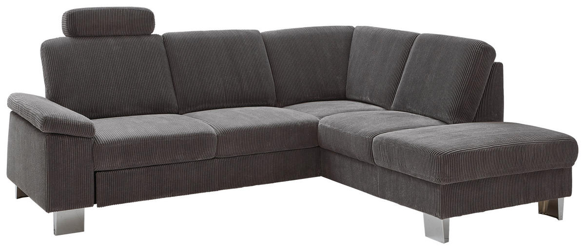 ECKSOFA in Cord Anthrazit  - Edelstahlfarben/Anthrazit, Konventionell, Textil/Metall (248/200cm) - Beldomo System