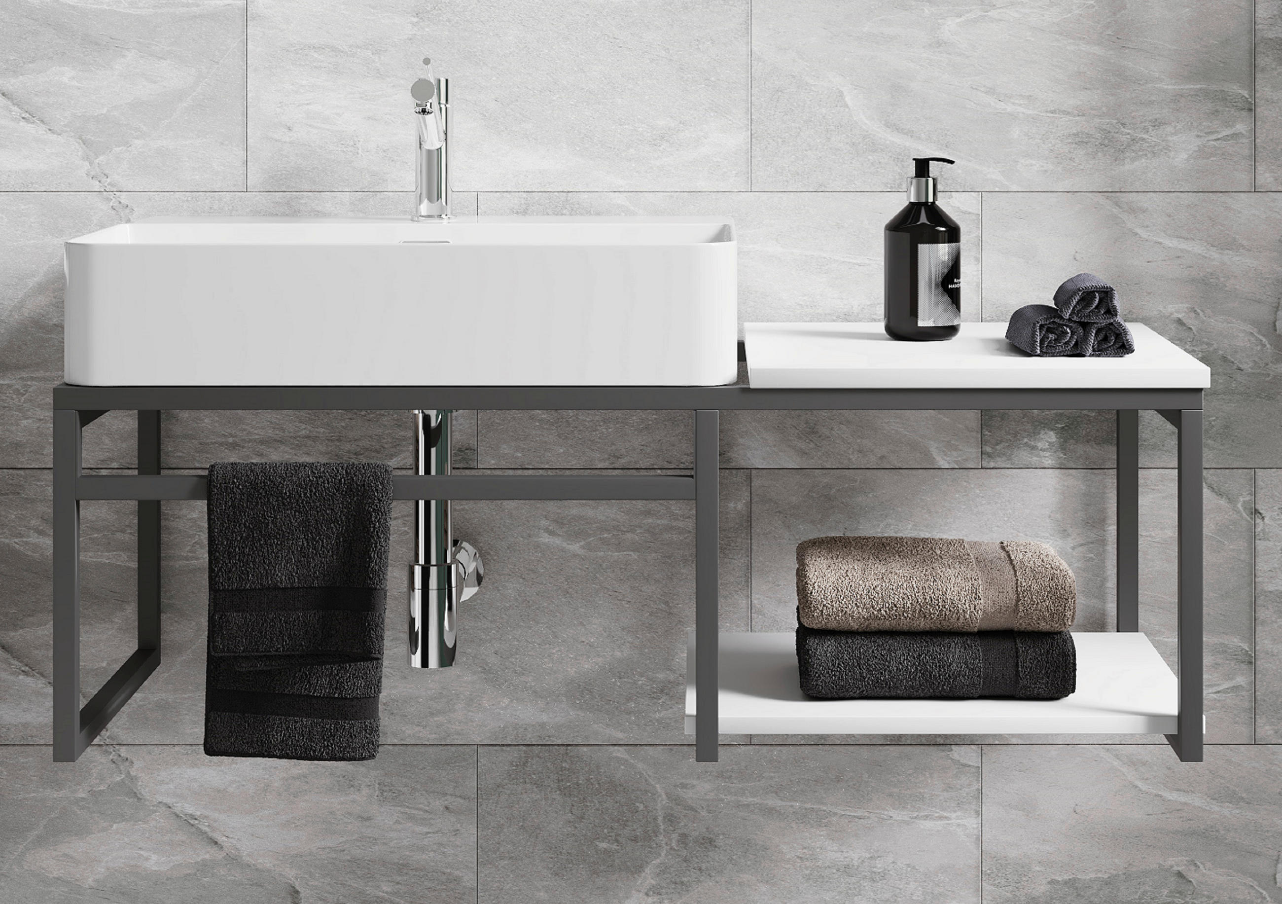 TVÄTTSTÄLL MED KOMMOD 100 cm  - vit/svart, Modern, metall/trämaterial (100cm) - MID.YOU