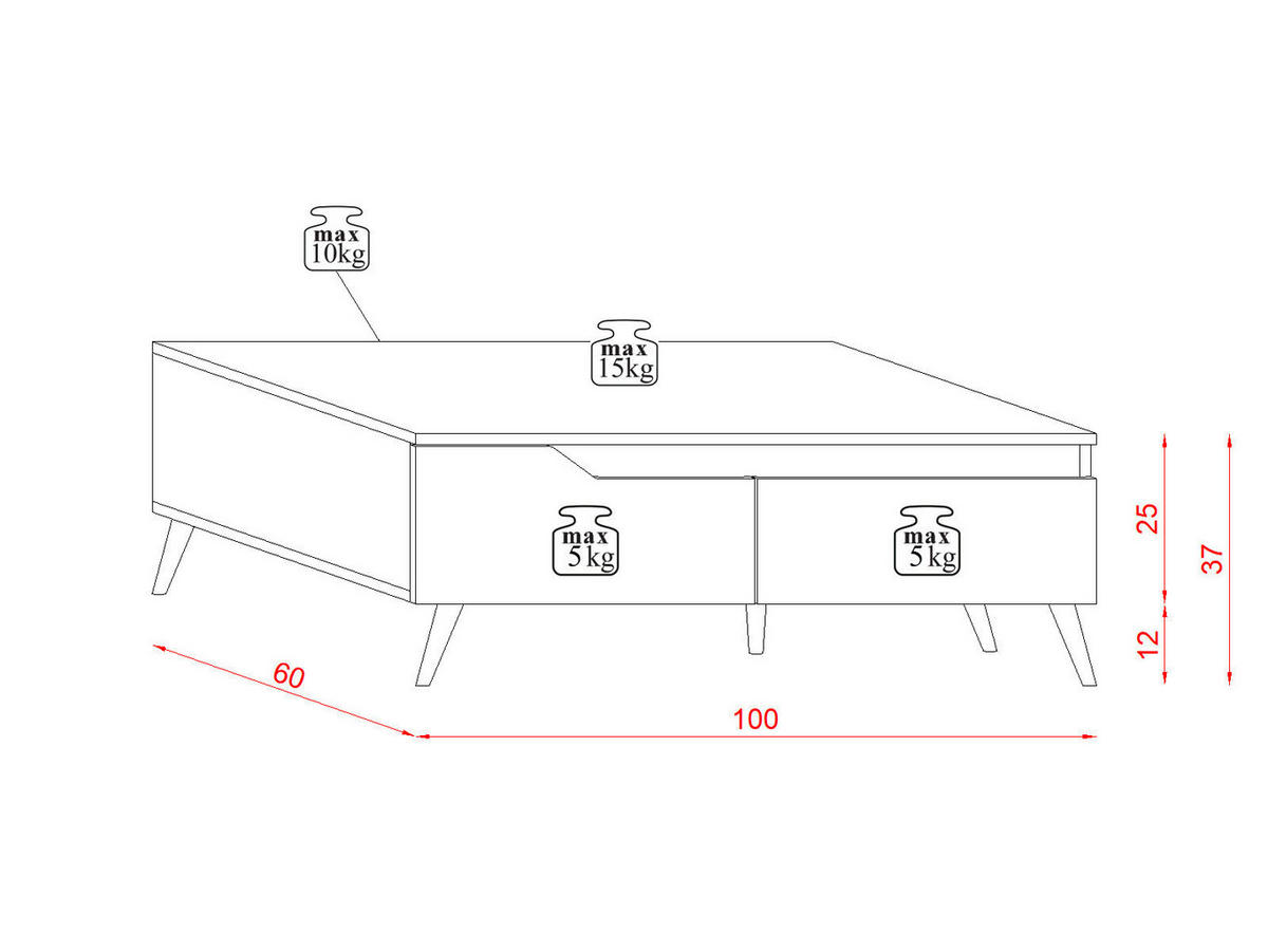 COUCHTISCH rechteckig Weiß, Eichefarben  - Eichefarben/Weiß, Design, Holzwerkstoff (100/37/60cm) - Livetastic