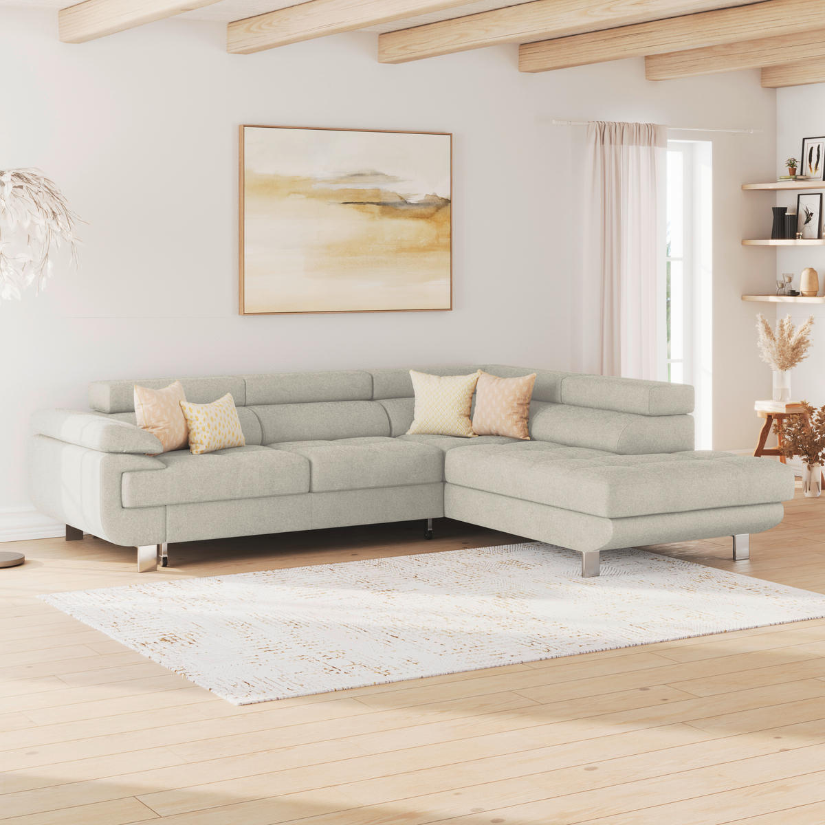 ECKSOFA in Drell Greige  - Greige, Modern, Textil/Metall (270/230cm) - MID.YOU